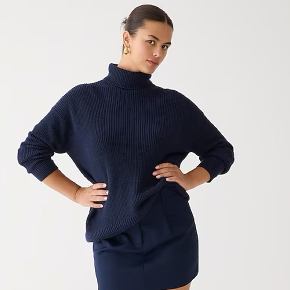 J. Crew Cotton Cashmere Blend Ribbed Turtleneck Sweater XS Preppy Minimalist